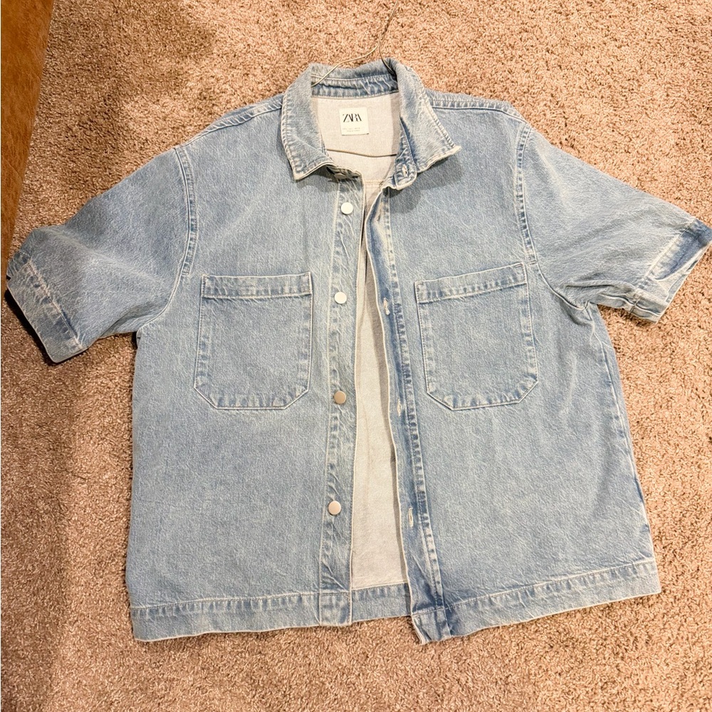 Zara Washed Blue Short Sleeve Denim Jacket